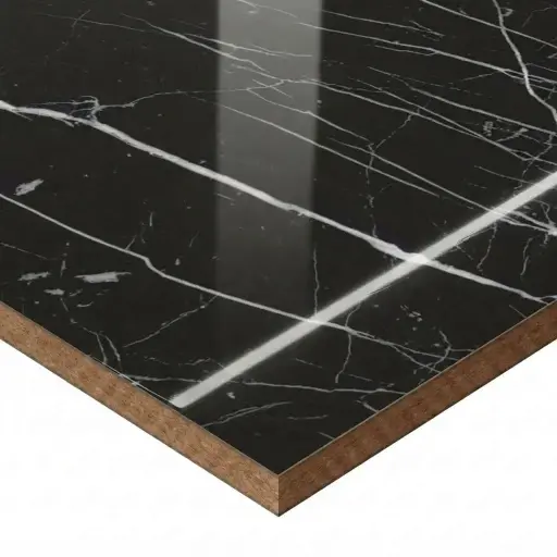 [1000007171] MDF AGT MEL ALTO BRILLO TOROS BLACK MARBLE (6019)1.22x2.80x18mm